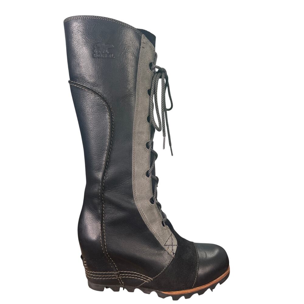 Sorel Women’s Cate The Great Black Leather Wedge Riding Boot Size US 8